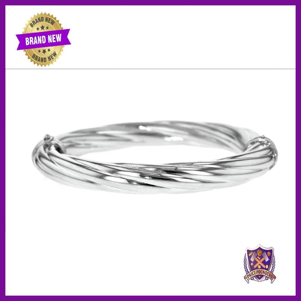 Sterling Silver Twisted Oval Bangle Bracelet 7" Italian Crafted - Picture 8 of 8